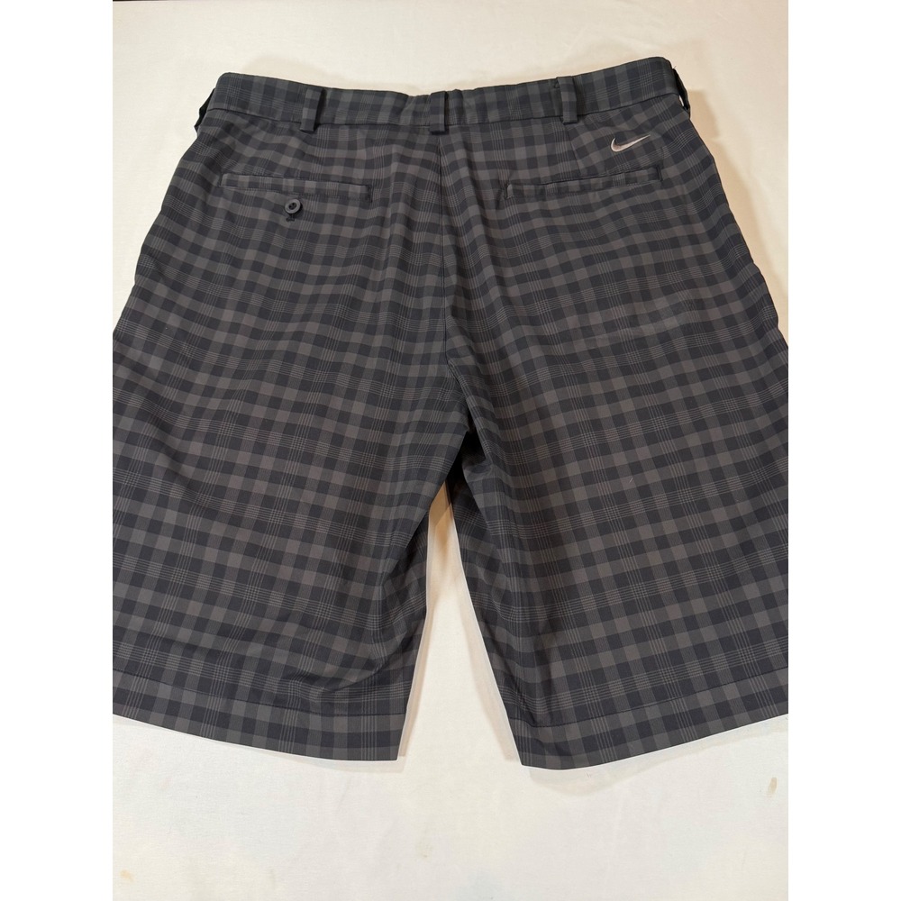Nike Golf Dri-FIT Plaid Shorts Mens 34 Grey Black Check Flat Front Performance - Picture 6 of 6